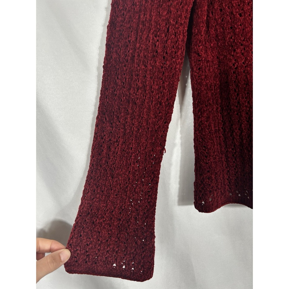 Vintage Hand Knit Velvet Tie Front Cardigan Size L 90s Vamp Whimsigoth Witchy - Picture 4 of 9